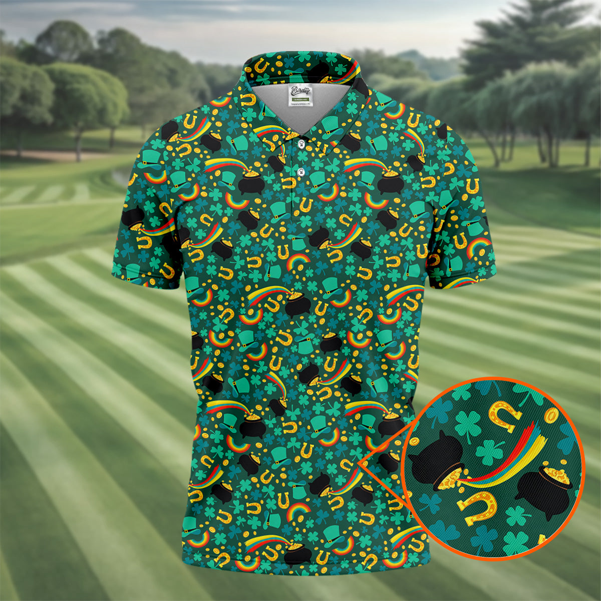 Shamrock Beer Lucky Four Leaf Clover St Patrick's Day Pot Of Gold Polo ShirtFor Men, Golf Gift For Men