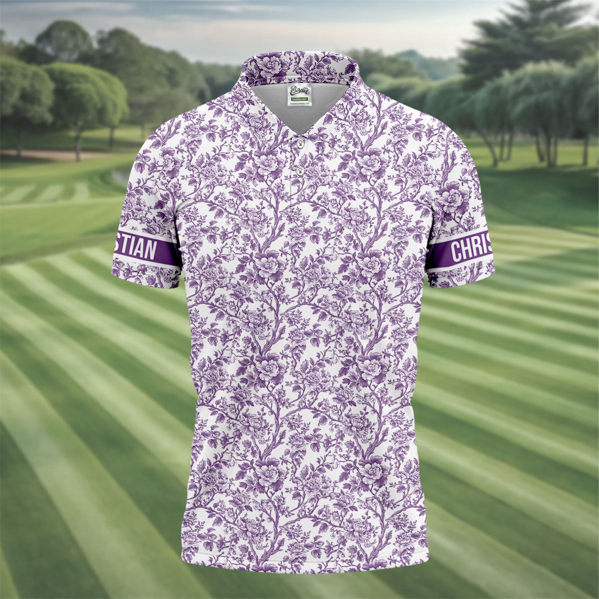 Toile De Jouy Purple Golf Shirt, Golf Tops For Men, Polo ShirtFor Men, Golf Gift For Men, Golf Shirts For Men