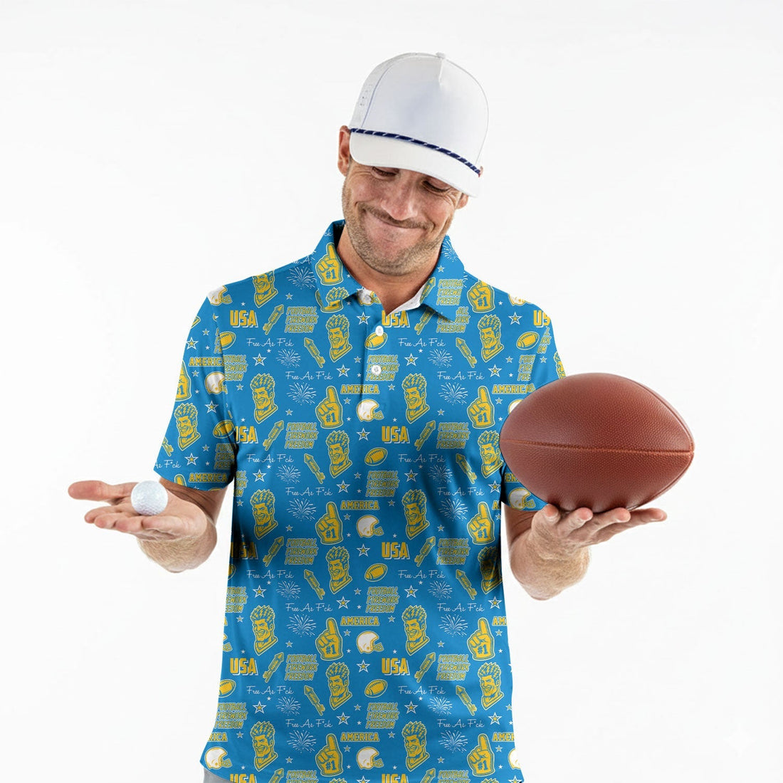 Bolt Man Powder Blue Sunshine Gold Sport Polo, American Football League Gift Ideas For Football Fans