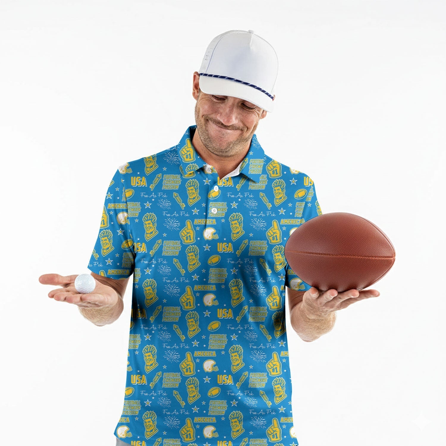 Bolt Man Powder Blue Sunshine Gold Sport Polo, American Football League Gift Ideas For Football Fans
