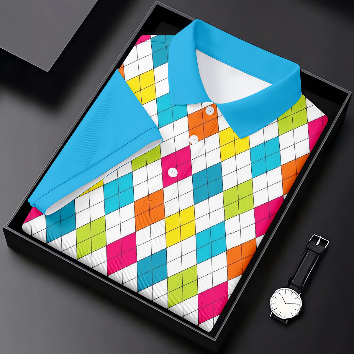 Retro Argyle Diamond Checkered Golf Shirt, Golf Polo For Women, Printed Golf Shirt