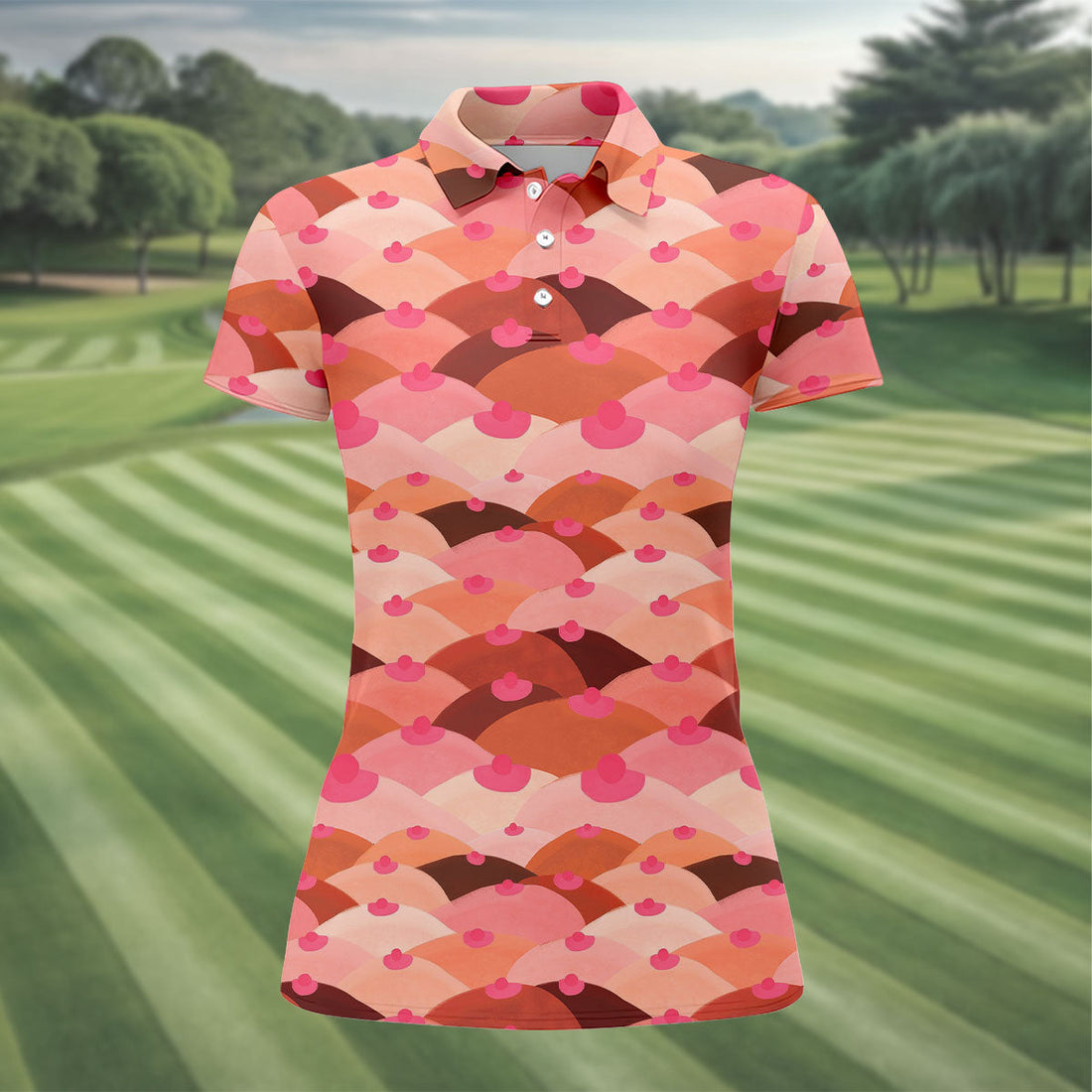 Funny Pink Abstract Body Print Golf Shirt, Women's Golf Shirt, Hawaiian Golf Shirt, Golf Polo For Women