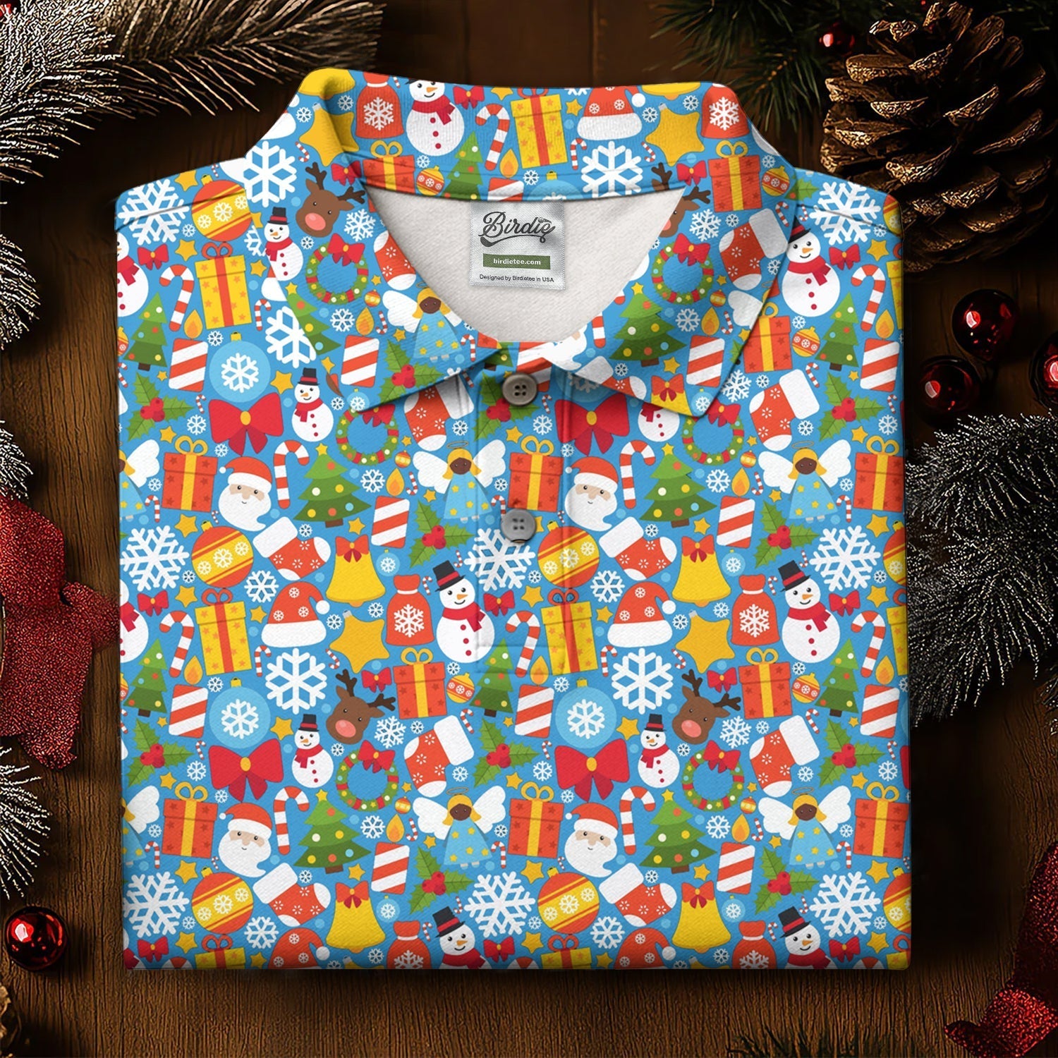 Festive Christmas Blue Golf Shirt, Christmas Golf Shirt, Polo ShirtFor Men, Golf Gift For Men, Golfing Apparel