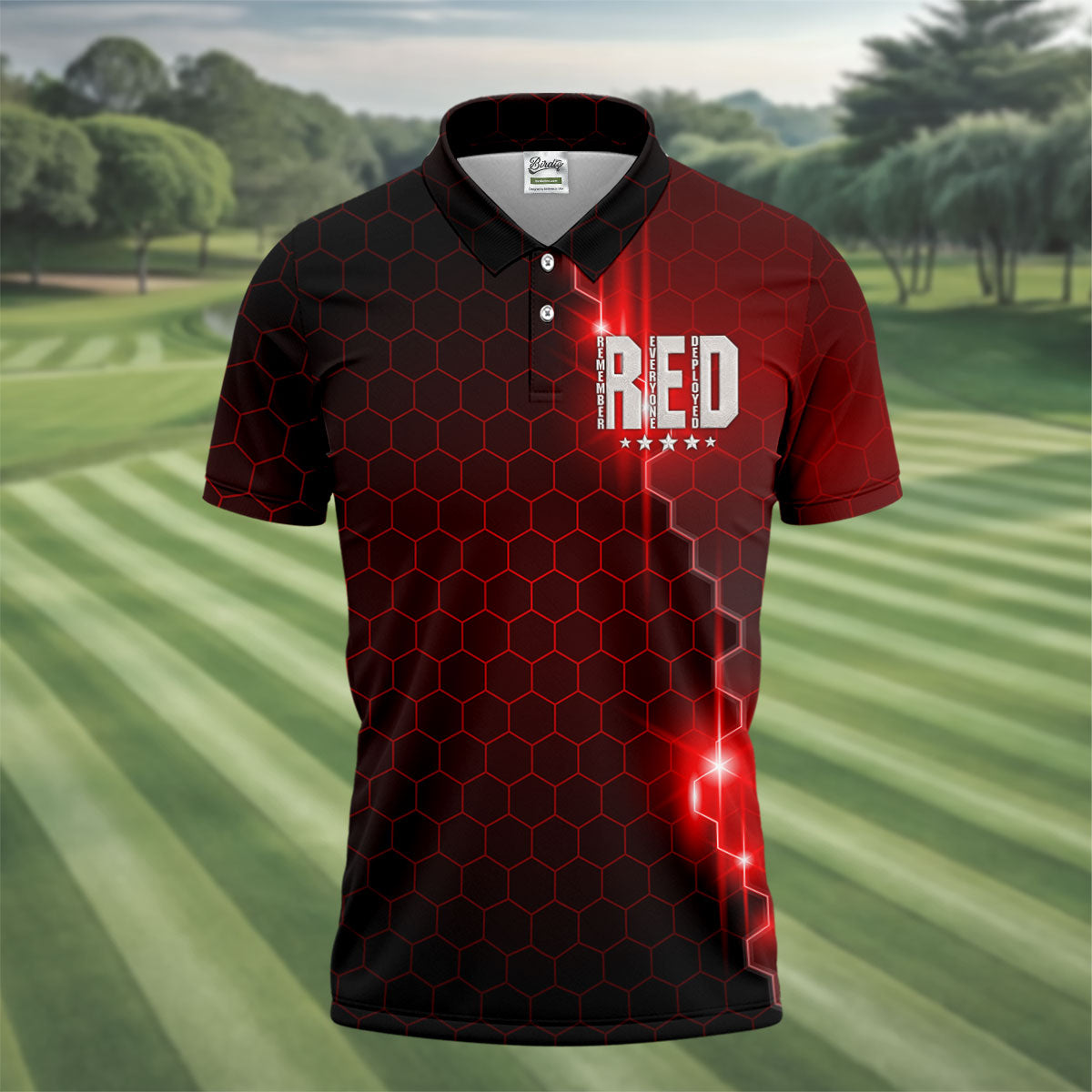 Remember Everyone Deployed Hexagonal Gradient Father's Day Golf Shirt, 250 Years Polo Shirt Men