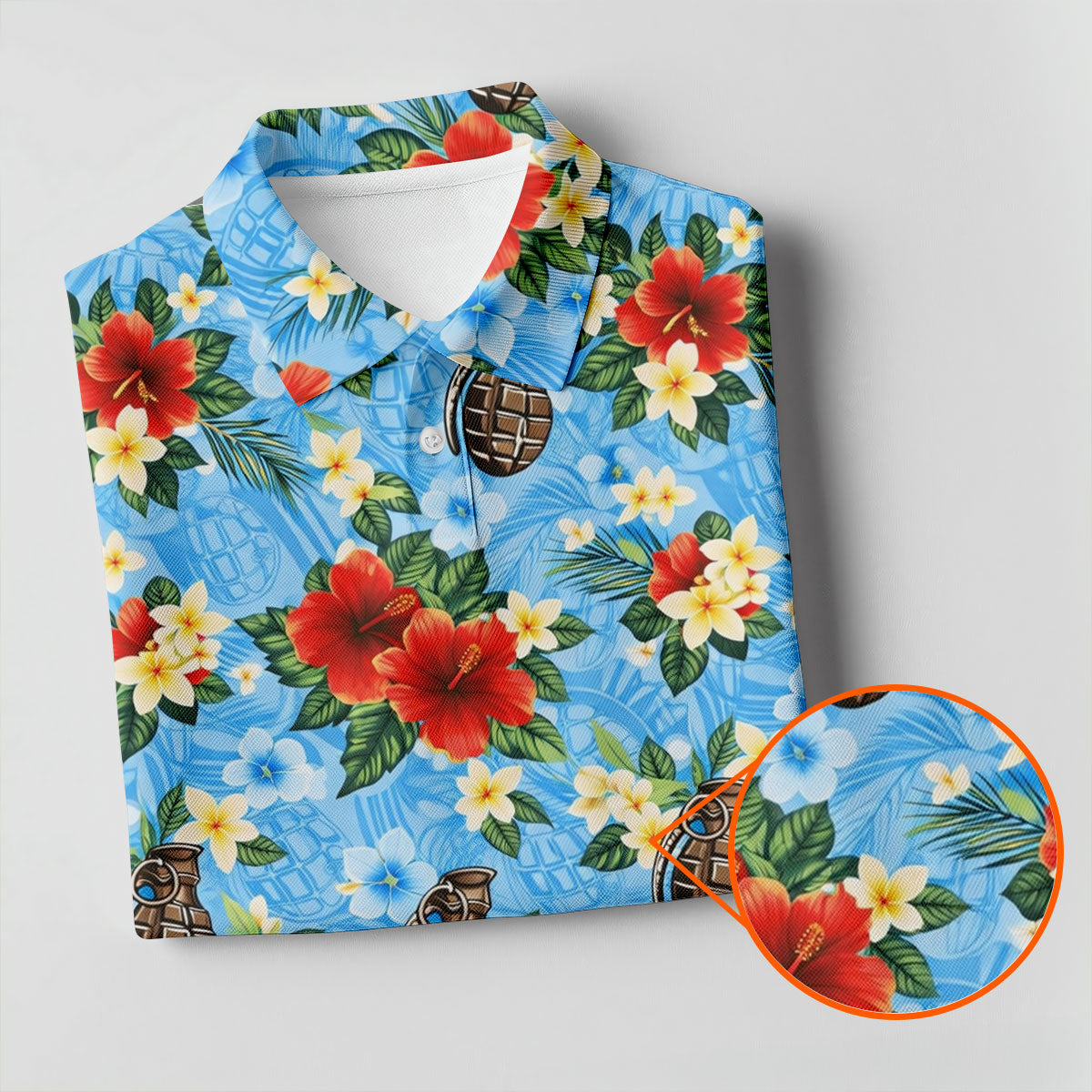 Floral Pattern Army Theme Hawaiian Blue Golf Shirt, Men's Golf Polo ShirtShirts For Men
