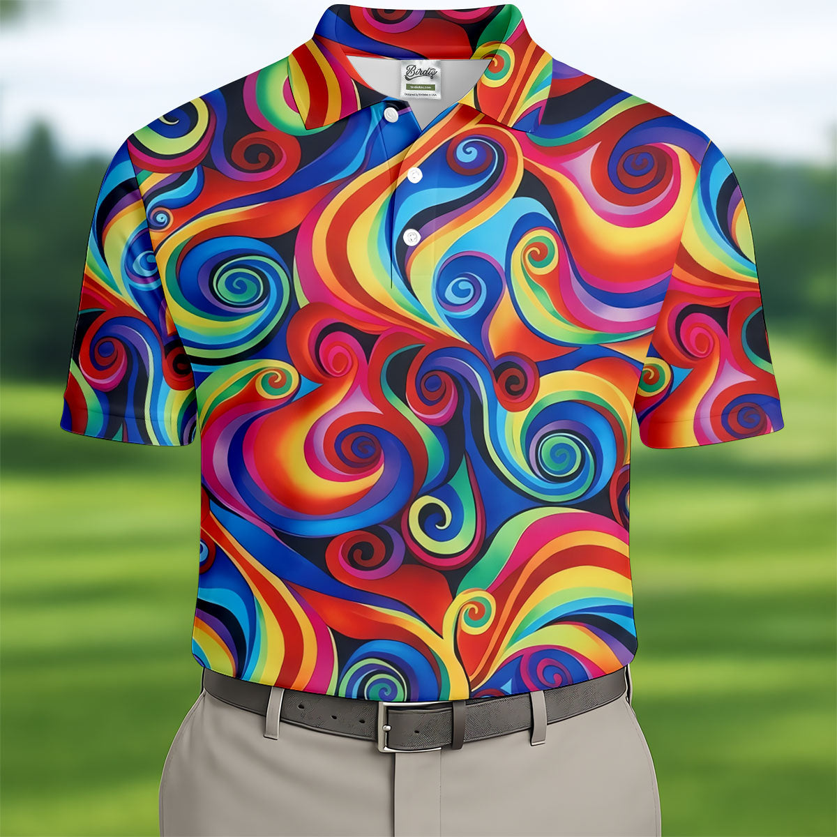 Colorful Rainbow Swirl Abstract Golf Shirt, Men's Golf Shirt, Golf Polo Shirts For Men, Men's Golf Apparel
