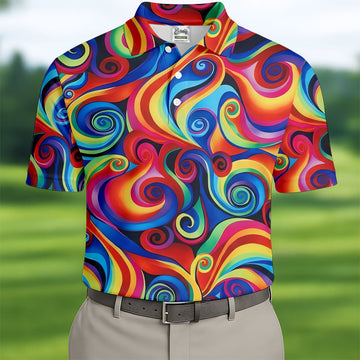 Colorful Rainbow Swirl Abstract Golf Shirt, Men's Golf Shirt, Golf Polo Shirts For Men, Men's Golf Apparel
