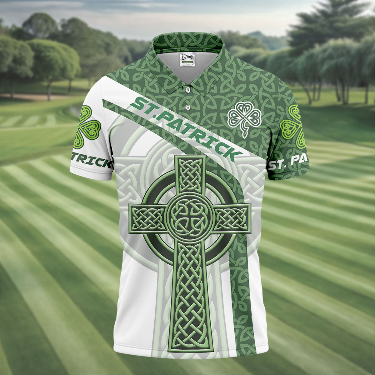 St Patrick's Day Celtic Knotwork Pattern Shamrock Golf Shirt, Polo ShirtFor Men, Golf Shirts For Men