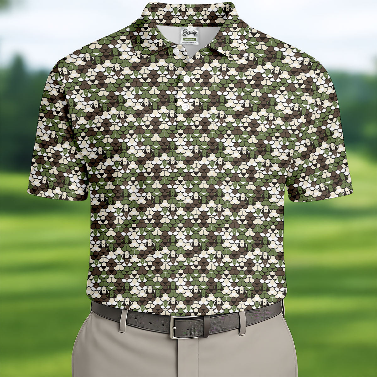 Adult Humor Mermaid Scale Golf Shirt, Woodland Scale Pattern Polo, Polo Shirts For Men