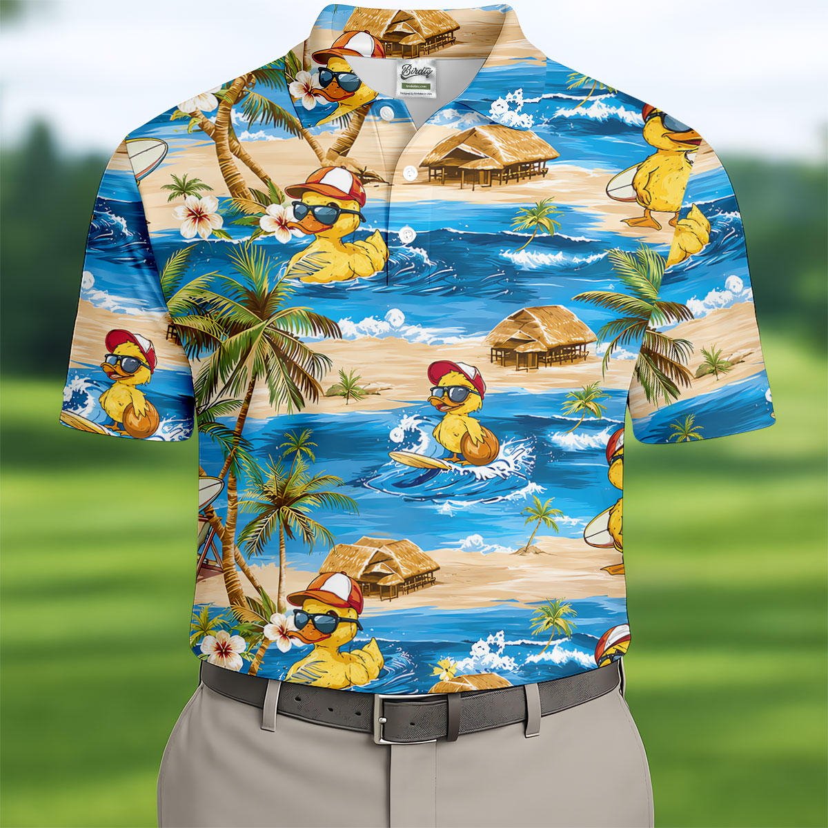 Cool Duck Hawaiian Golf Shirt, Surfing Duck Beach Men's Golf Polo, Polo Shirts For Men