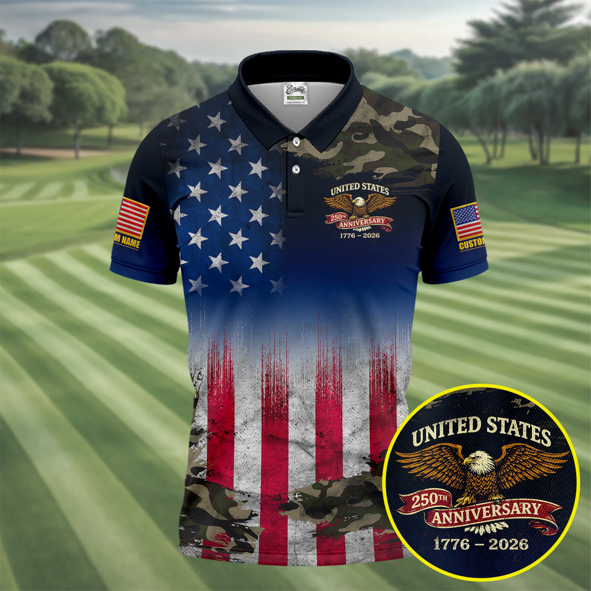 United States 250th Anniversary Camo Patriotic 4th Of July Golf Shirt, Distressed Flag Golf Shirts For Men