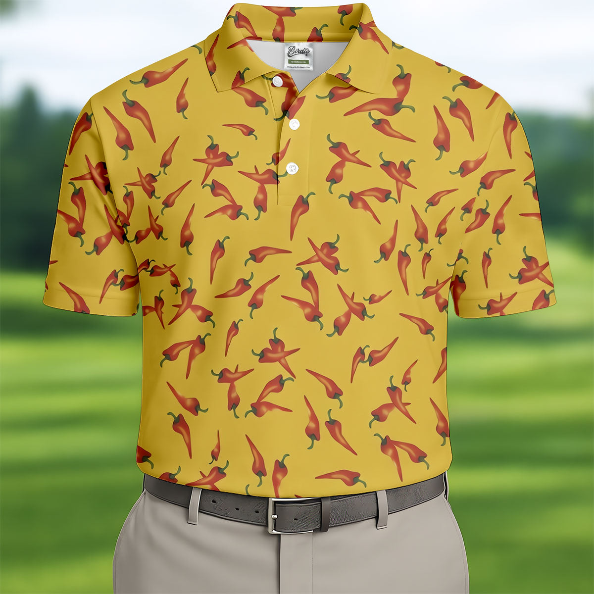 Red Chilli Yellow Hawaiian Golf Shirt, Summer Vibe Golf Shirts For Men, Polo Shirtor Men