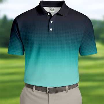 Turquoise Gradient Hawaiian Golf Shirt, Golf Tops For Men, Polo Shirtor Men