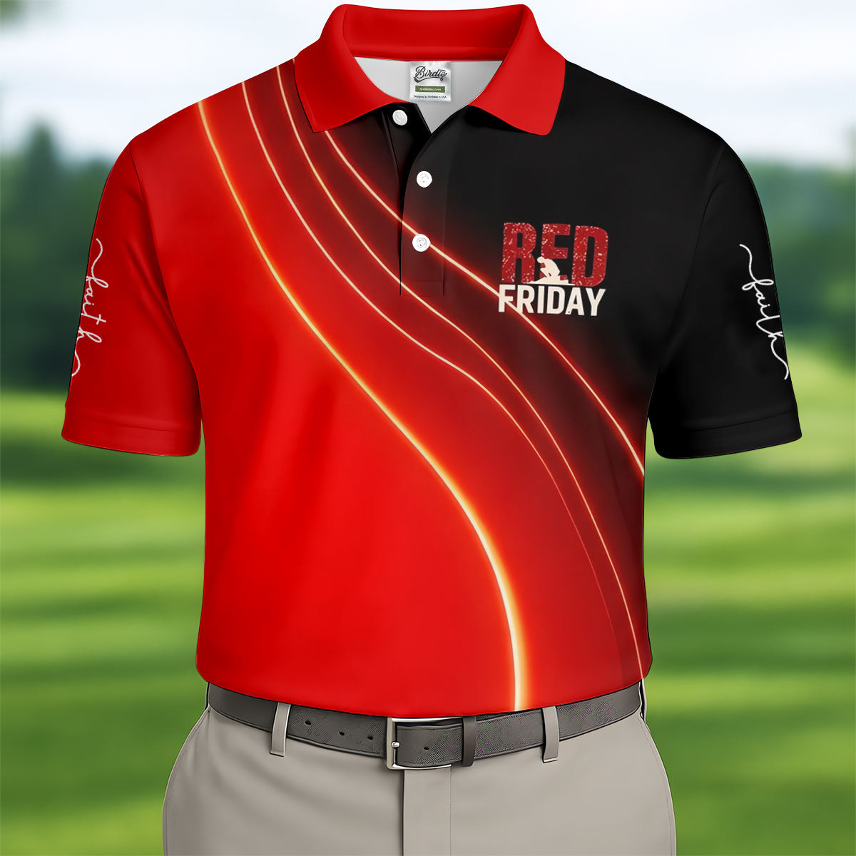 Red Friday Red Black Gradient Faith 4th Of July Golf Shirt, 250 Years Polo Shirt Men