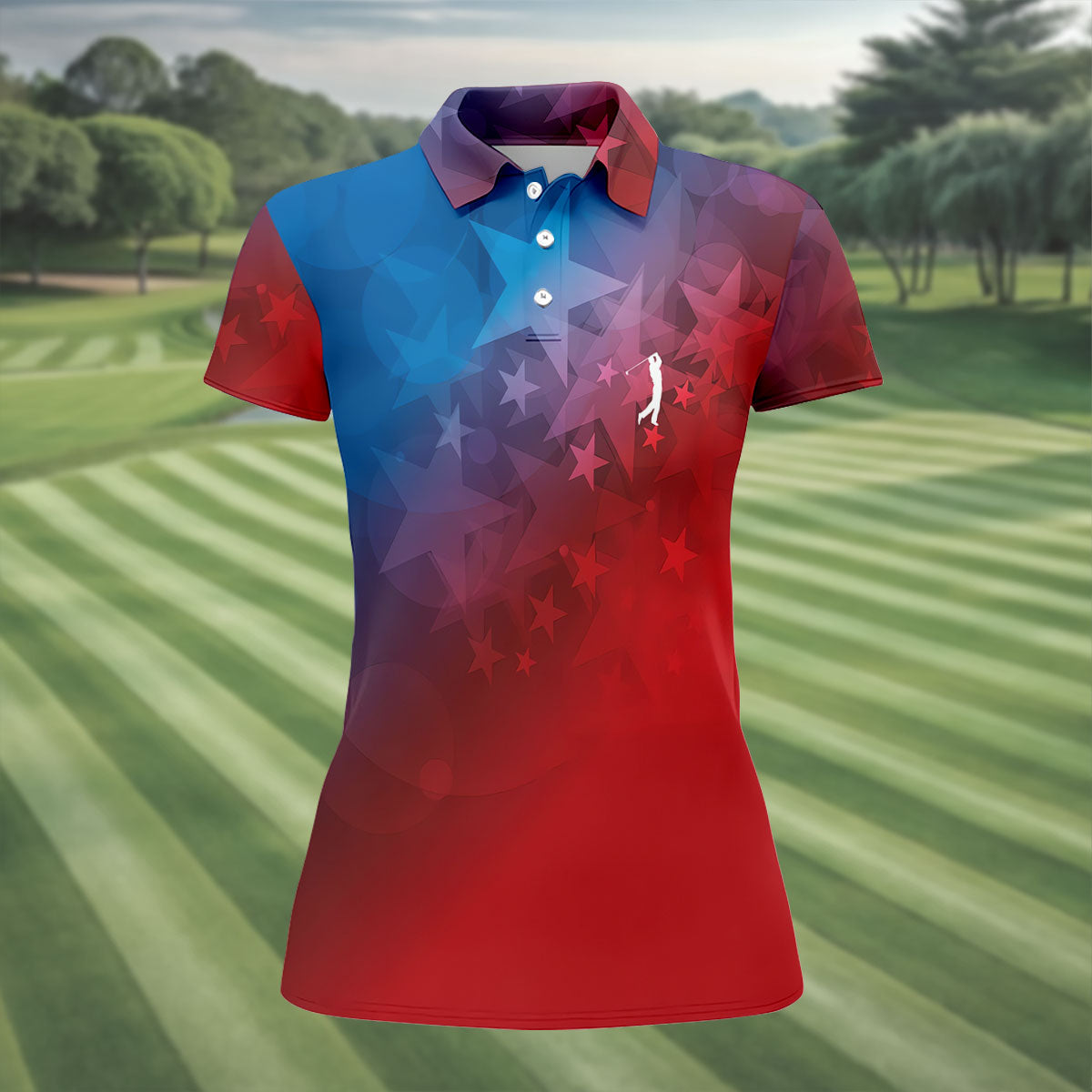 American Flag Pattern Golf Tournament Red And Blue Women Golf Top, Ladies Golf Shirts