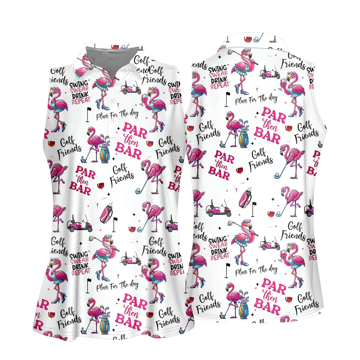 Par Then Bar Flamingo Funny Long Sleeve Polo Womens, Custom Ladies Golf Shirt