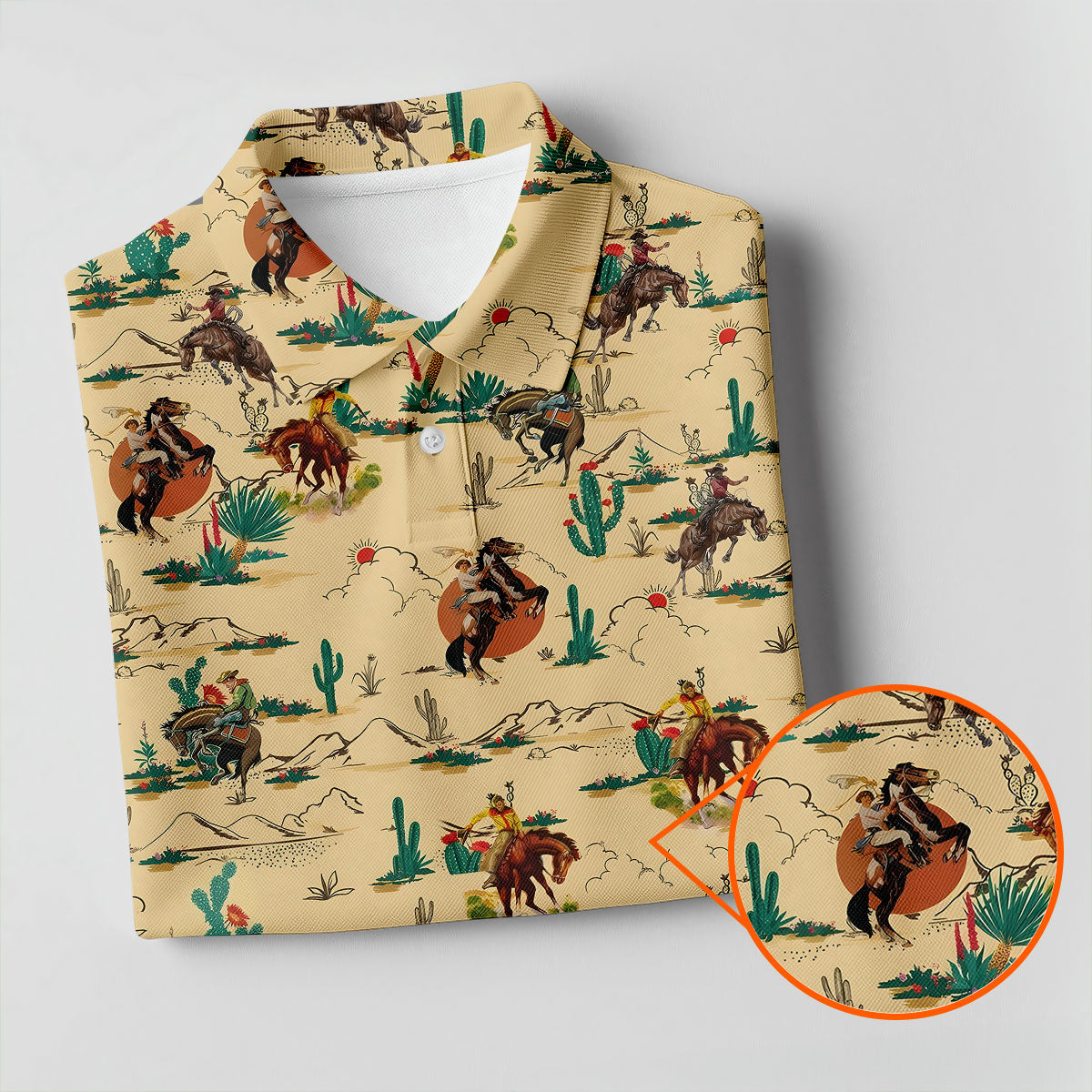 Vintage Cowboy Rodeo Desert Pattern Hawaiian Golf Shirt, Mens Golf Polo, Printed Golf Shirts