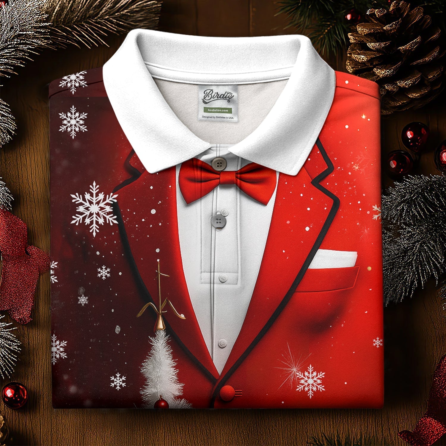Snow Pine Tree Black And Red Christmas Men's Golf Polo Shirtristmas Golf Shirt, Golf Gift For Men