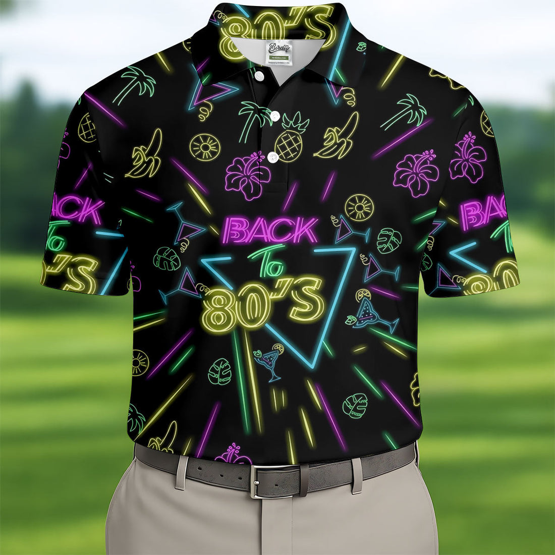 Back To 80's Neon Pattern Hawaiian Golf Shirt, Tropical Vibe Men's Funny Golf Shirts