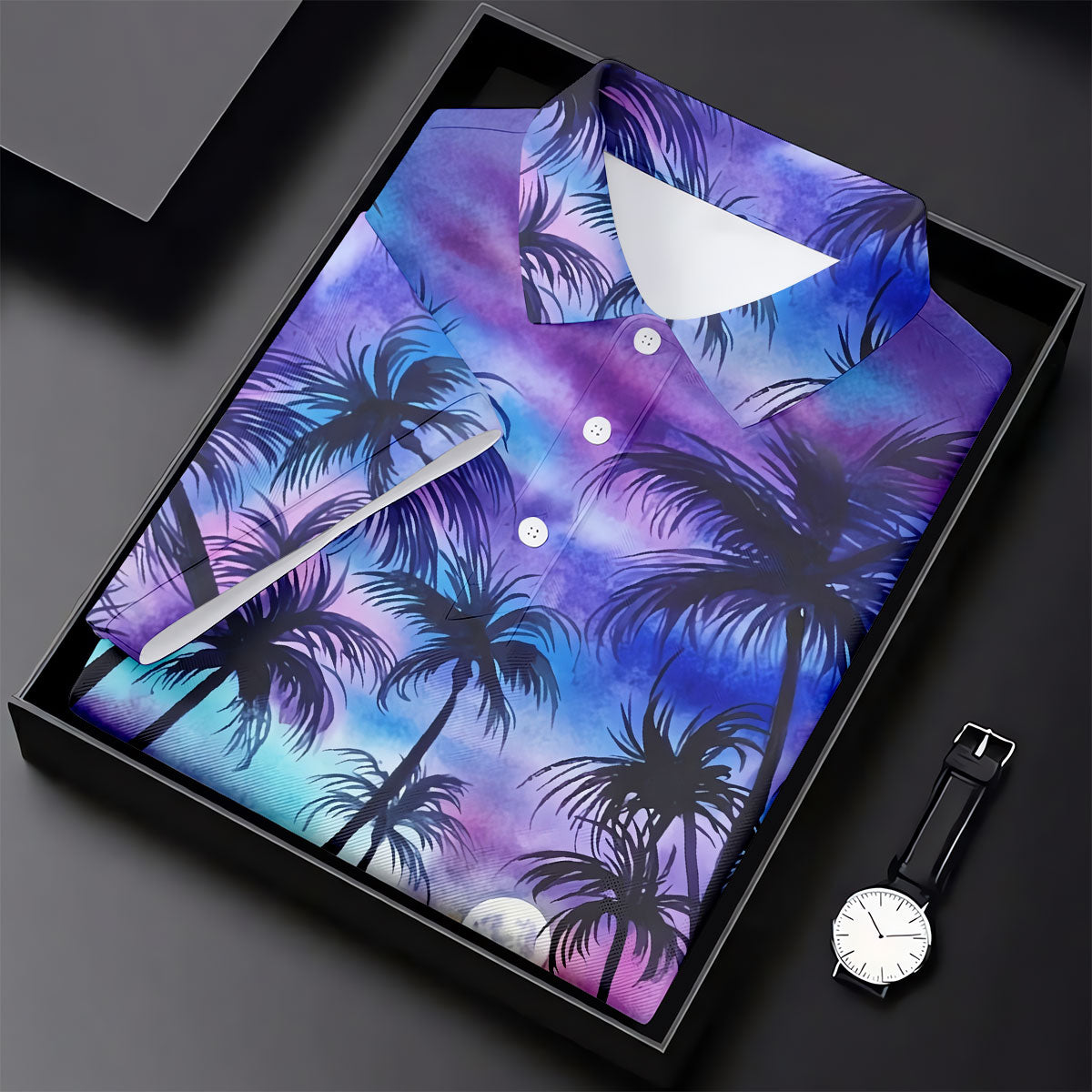 Moonlit Tropical Beach Palm Tree Golf Shirt, Women's Golf Shirt, Hawaiian Golf Shirt, Golf Polo For Women