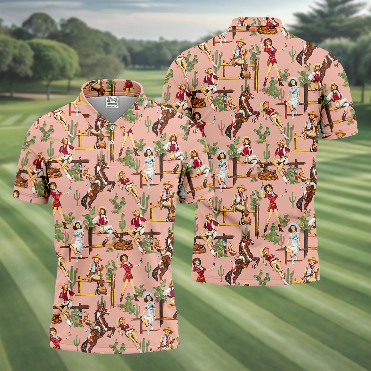 Desert Cowgirl Western Golf Shirt, Mens Golf Polo Shirt Unique Gift For Golfer, Golfing Apparel