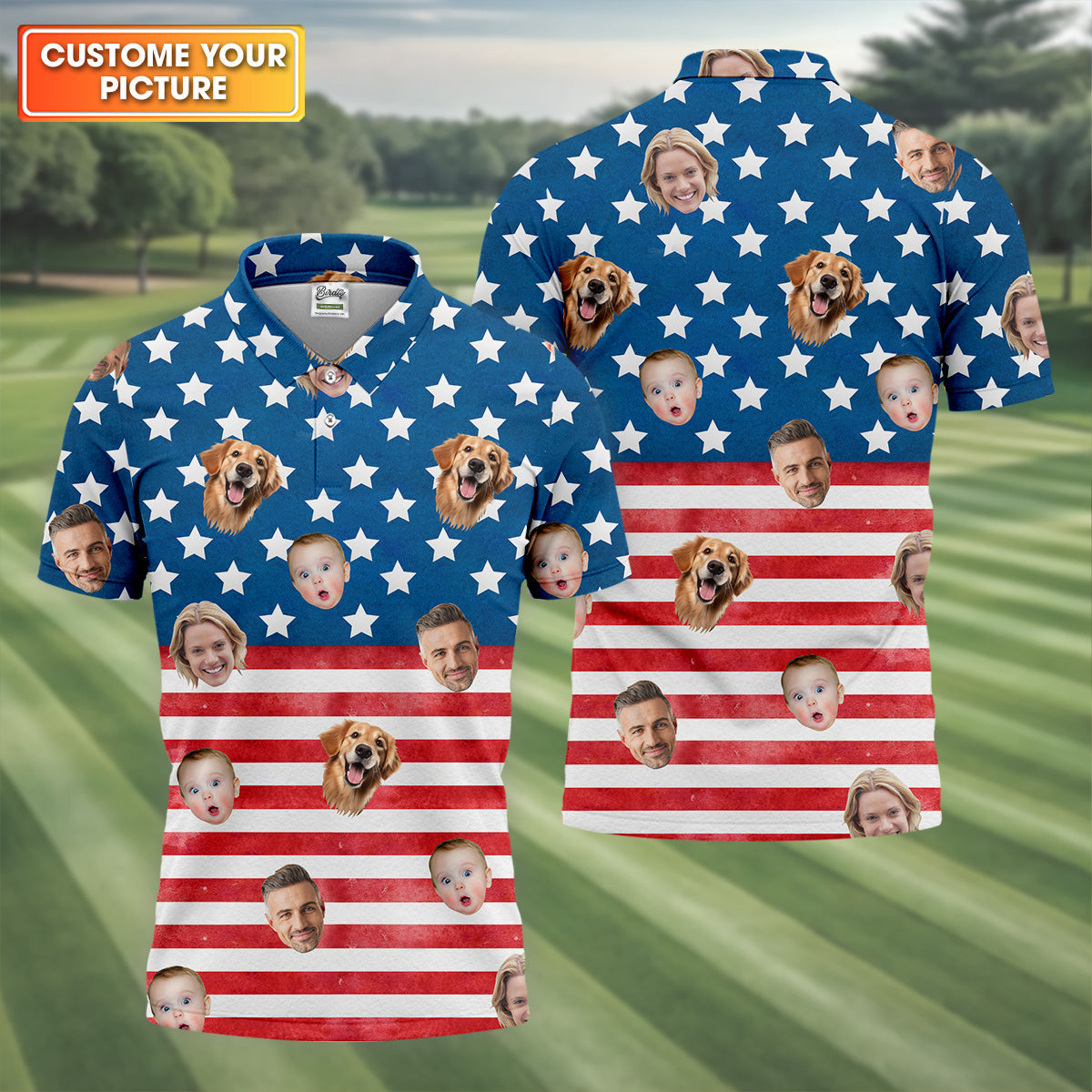 4th Of July Golf Polo, Custom Shirts With Faces, Men's Golf Polo ShirtFunny Fourth Of July Shirts