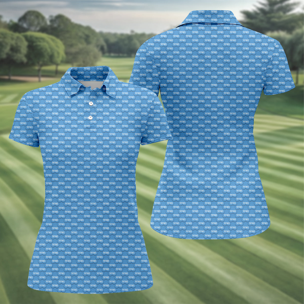Funny Blue Golf Shirt, Patterned Golf Polo Shirt Ladies Long Sleeve Golf Shirts, Matching Golf Shirts