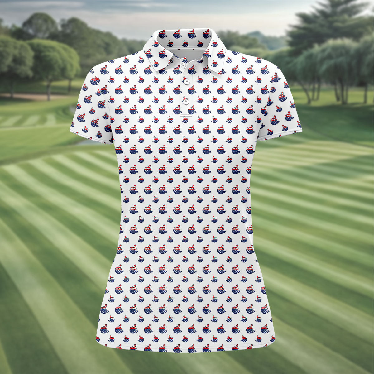 Funny Middle finger US Flag Pattern 250th Anniversary White Golf Shirt, 4th Of July Women Golf Top