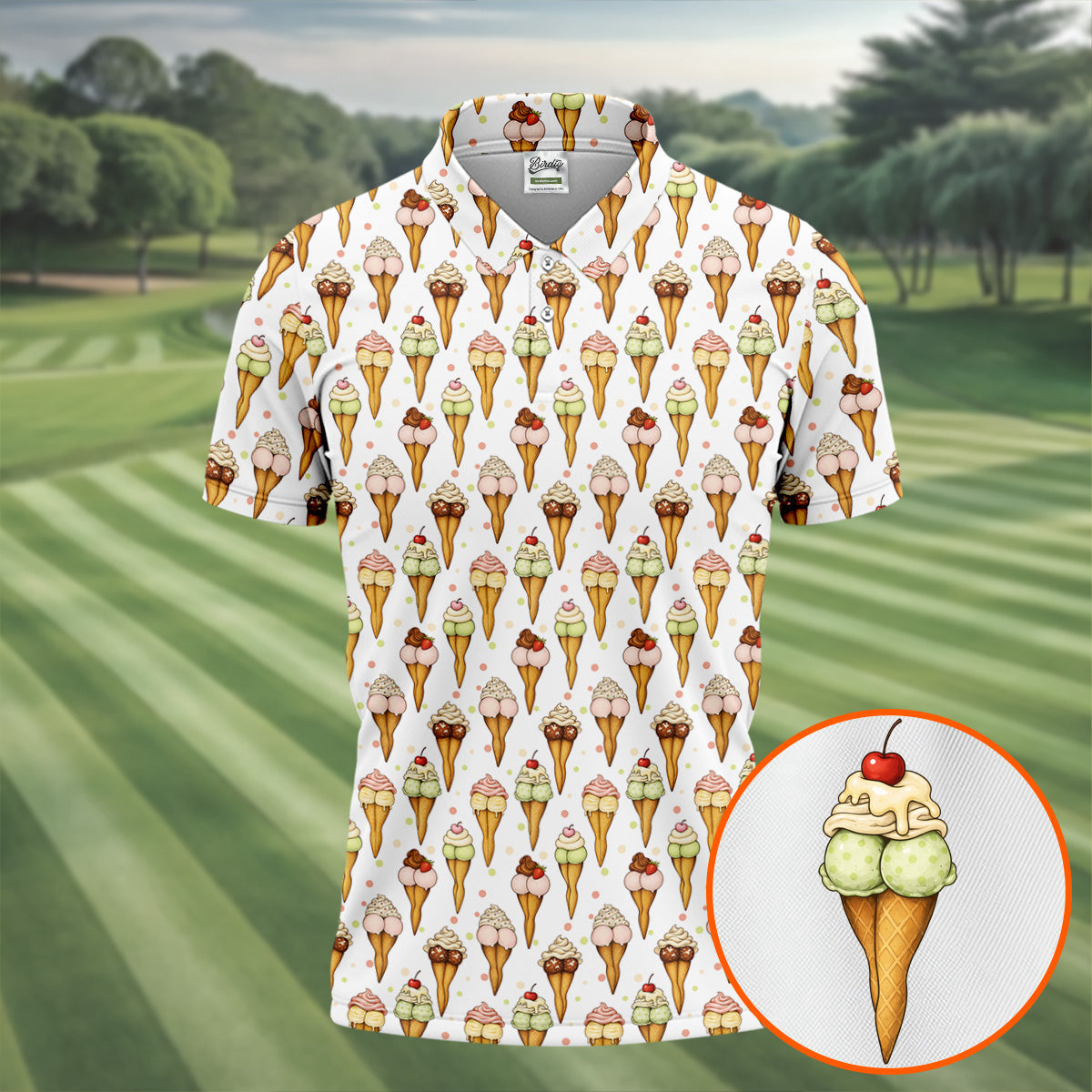Adult Humor Ice Cream Golf Shirt, Funny Cone Pattern, Golf Shirt For Men