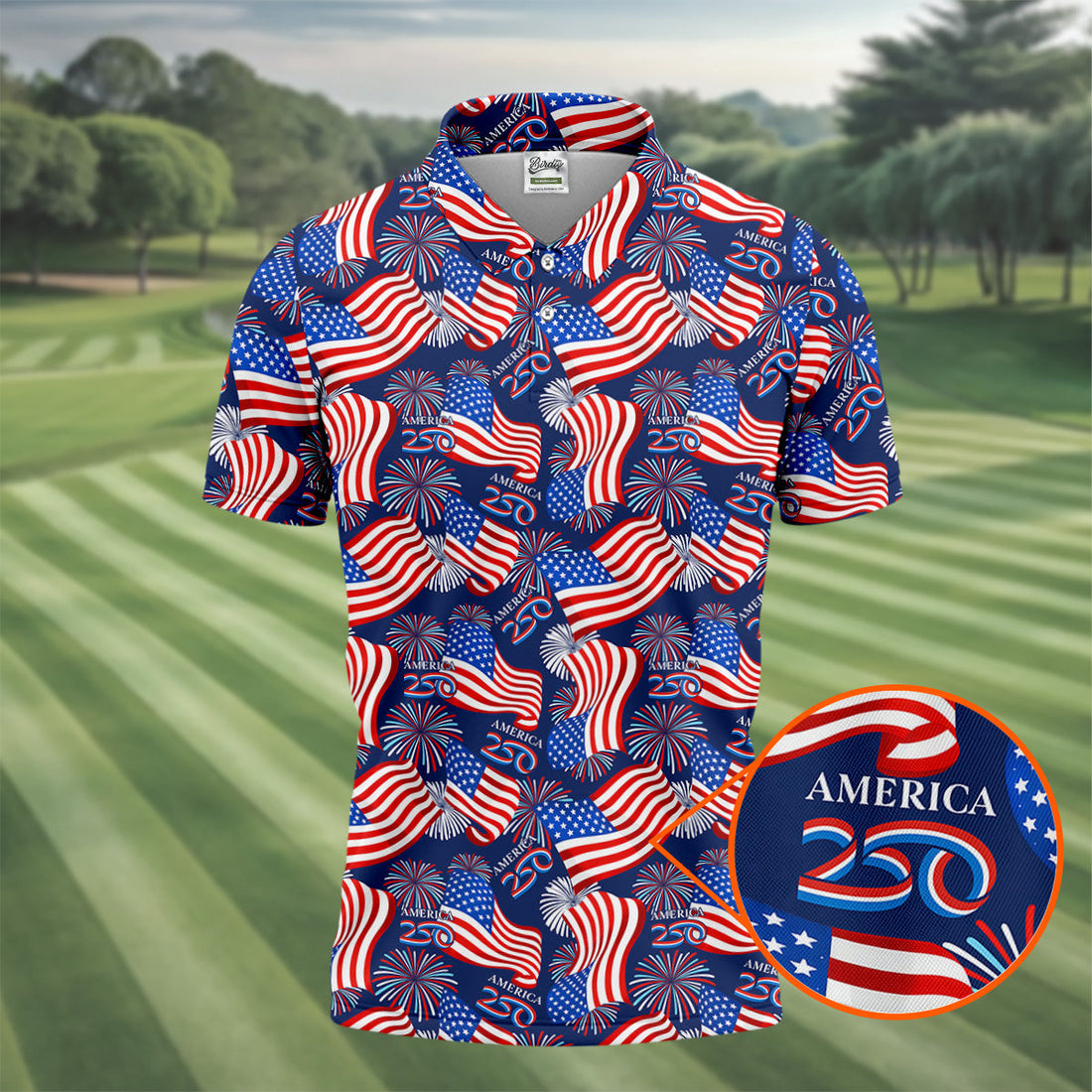 America 250 Anniversary Patriot Flag Navy Golf Shirt, Golf Tops For Men, Golf Shirts For Men
