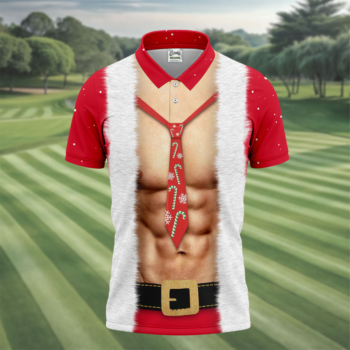 Funny Santa Muscle Cosplay Christmas Golf Shirt, Polo Shirts For Men, Fun Golf Shirts For Men, Golf Gift For Men