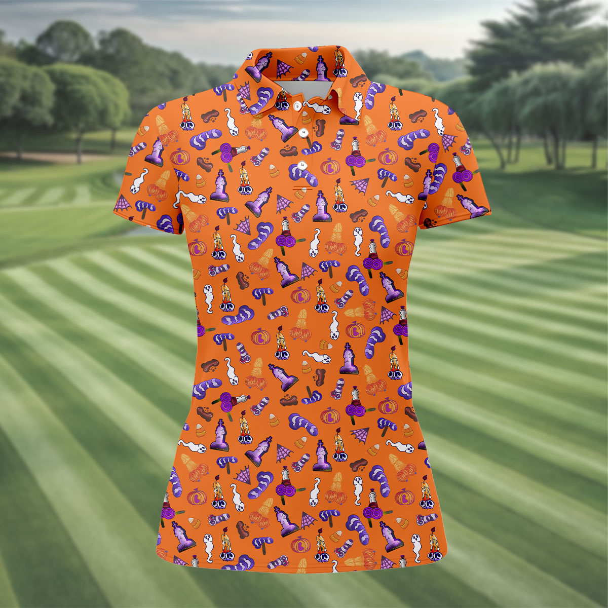 Funny Dirty Orange And Purple Halloween Golf Shirt, Funny Golf Shirts Women, Ladies Golf Shirts