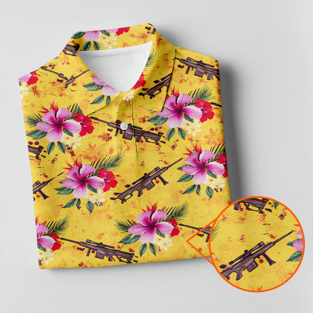 Floral Pattern Army Theme Hawaiian Yellow Golf Shirt, Men's Golf Polo Shirtlf Shirts For Men