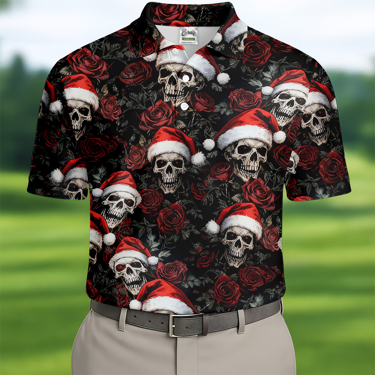 Vintage Skull And Roses Christmas Golf Shirt, Cool Golf Outfit, Polo Shirtor Men, Golf Shirts For Men