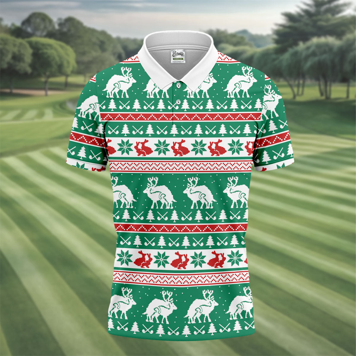 Christmas Festive Reindeer Snowflakes Christmas Golf Shirt, Golf Gift For Men, Golf Shirts For Men