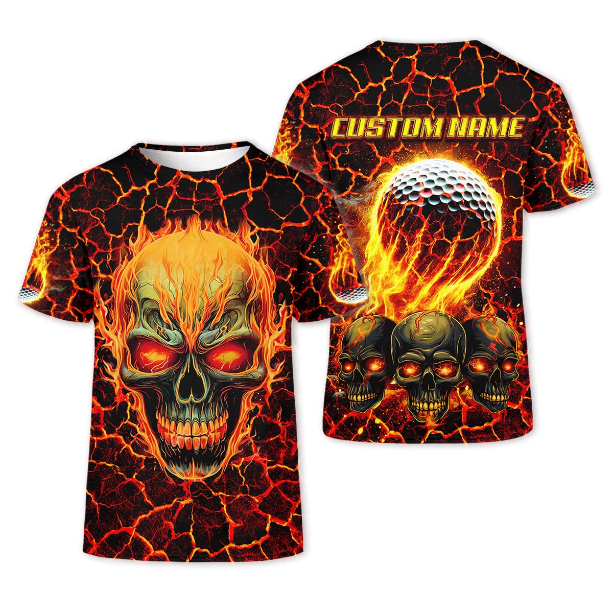 Custom Flaming Skull Men's Golf Polo Shirtunny Golf Shirt, Gift For Golfers