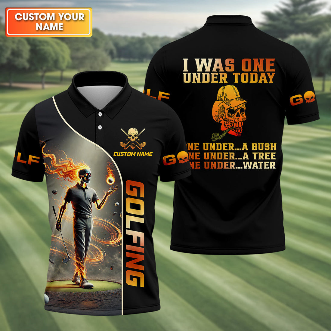 I Was One Under Today Custom Men's Golf Polo ShirtFunny Skull Golf Shirt, Dad Golf Gift