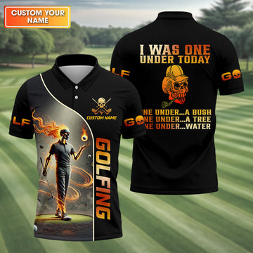 I Was One Under Today Custom Men's Golf Polo ShirtFunny Skull Golf Shirt, Dad Golf Gift