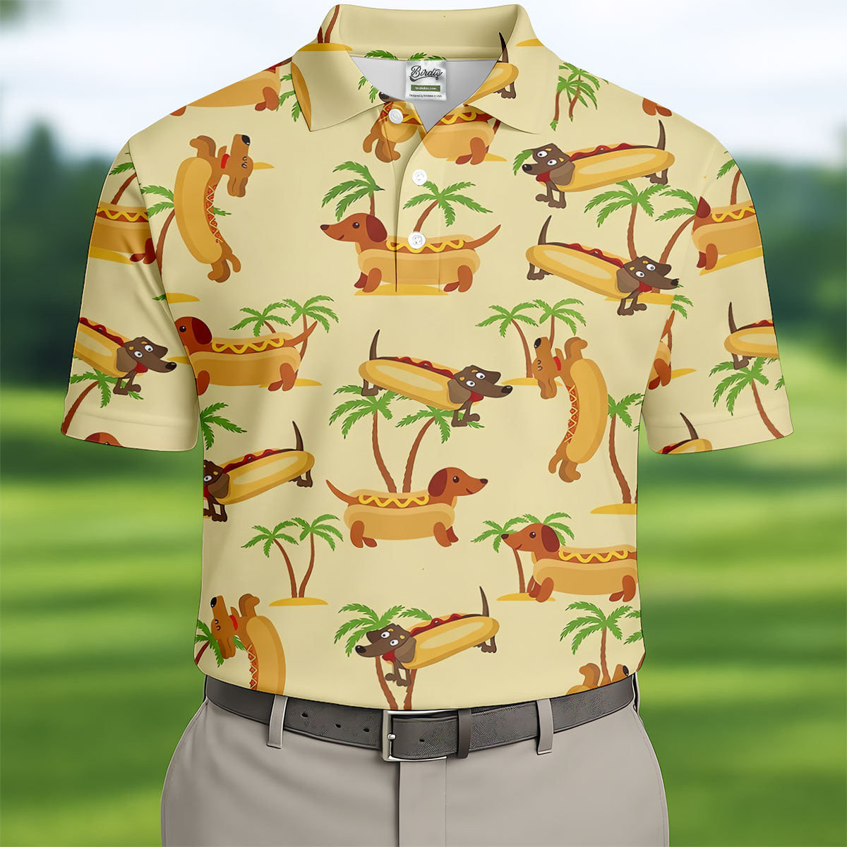 Funny Hot Dog Dachshund Tropical Hawaiian Golf Shirt, Mens Golf Polo, Printed Golf Shirts