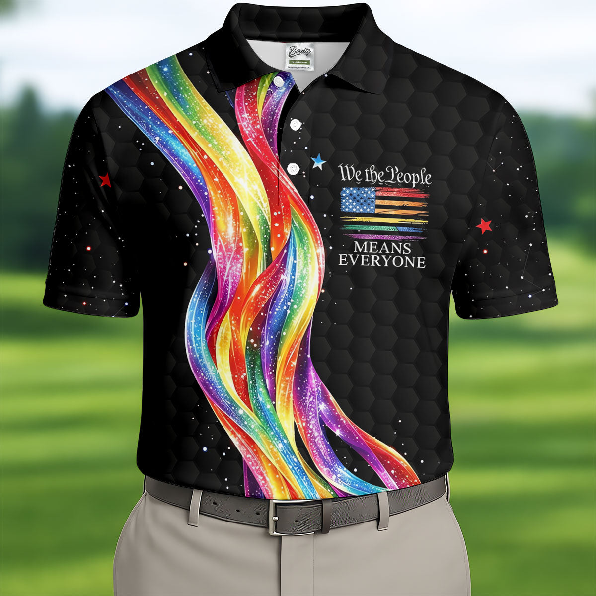 We The People Means Everyone LGBT Rainbow Golf Tops For Men, Pride Month Celebrate Golf Shirts For Men