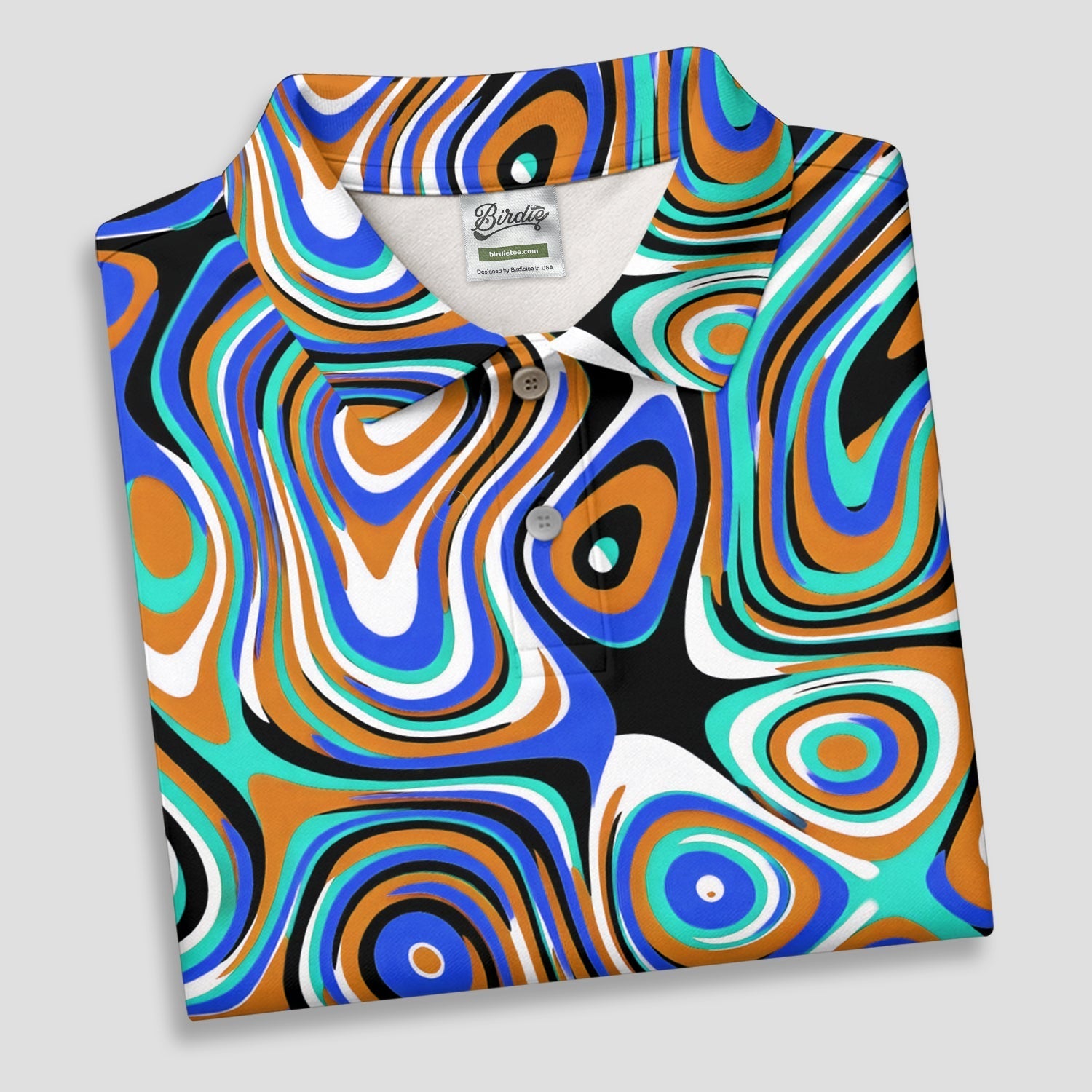 Blue And Orange Fluid Art Cool Golf Shirt, Golf Tops For Men, Golf Shirts For Men, Golf Gift For Men