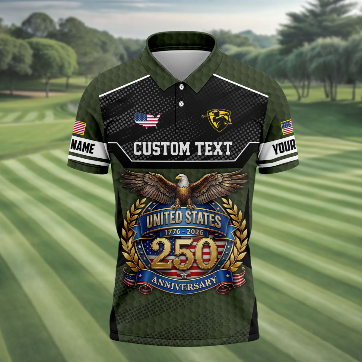 US 250 Anniversary Patriotic 4th Of July Green Golf Shirt, Polo Shirtor Men, Golf Shirts For Men