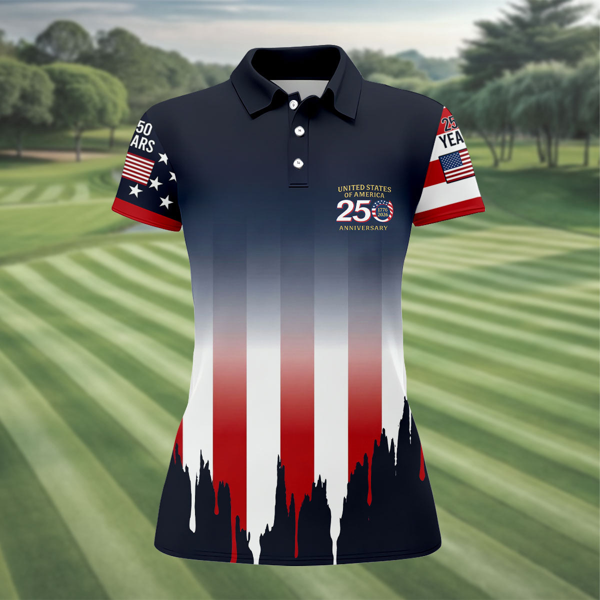 USA 250 Anniversary American Flag Golf Shirt, Patriotic 4th Of July Golf Shirt For Women