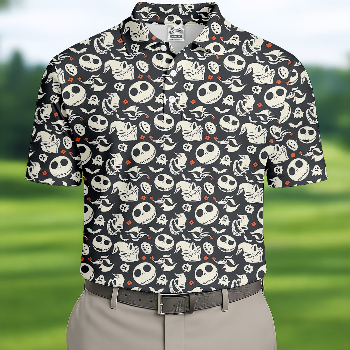 Nightmare Skull Golf Tops For Men, Horror Pattern Polo ShirtFor Men, Halloween Golf Shirt