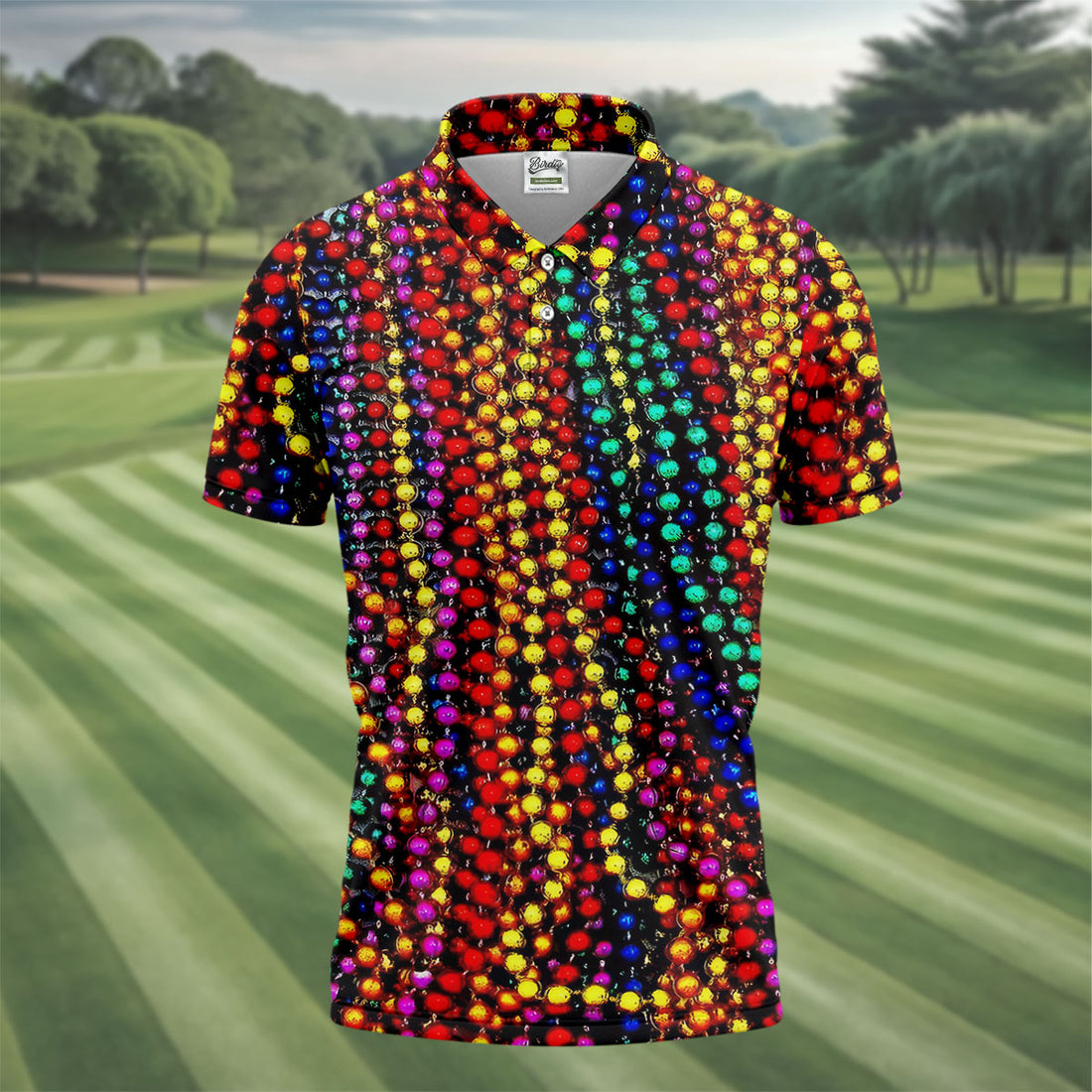 Colorful Beads Mardi Gras Golf Shirt, Golf Tops For Men, Polo ShirtFor Men, Golf Shirts For Men