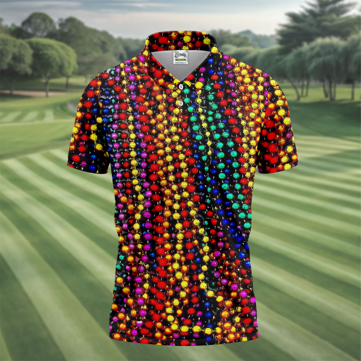 Colorful Beads Mardi Gras Golf Shirt, Golf Tops For Men, Polo ShirtFor Men, Golf Shirts For Men