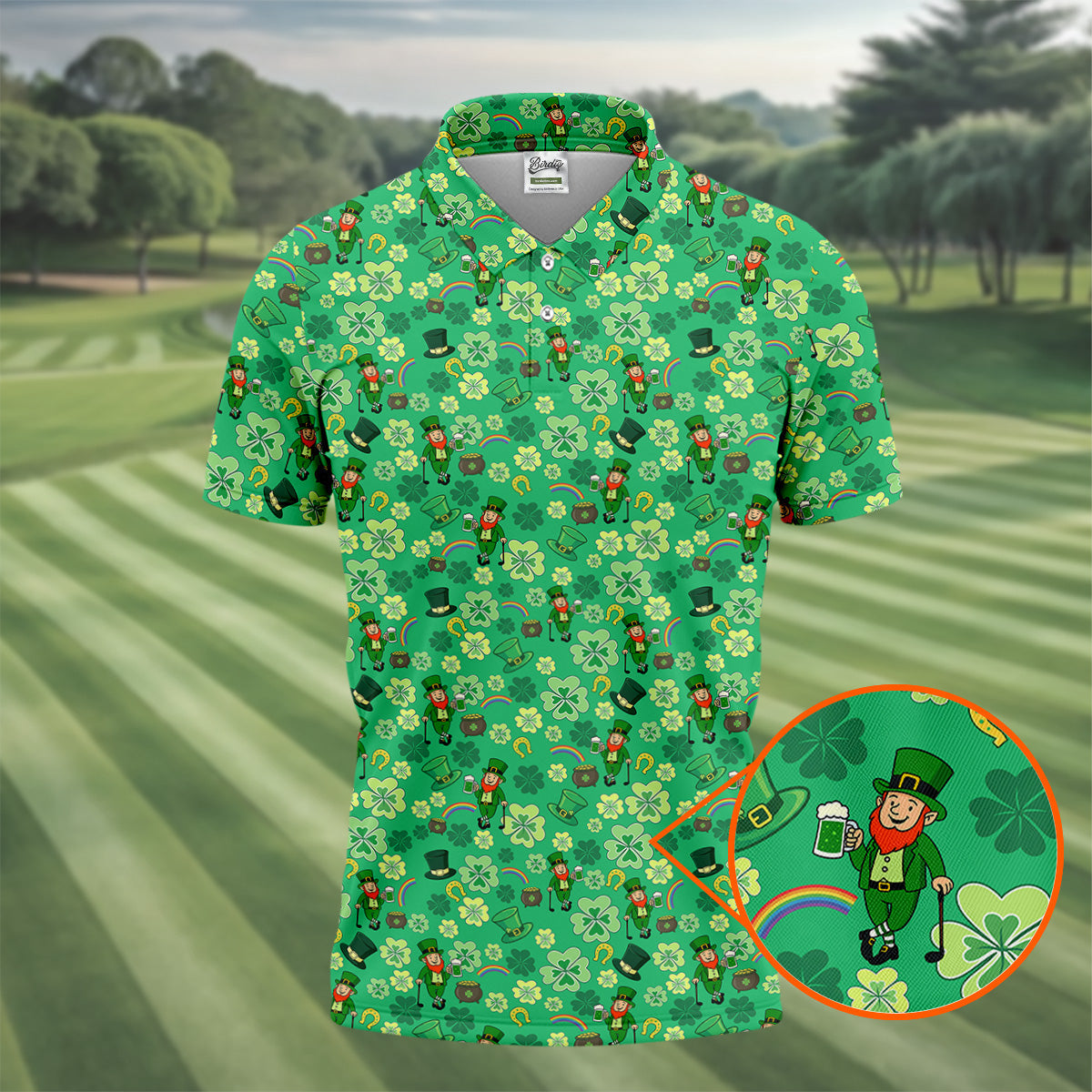 Shamrock St Patrick's Day Light Green Golf Shirt, Polo ShirtFor Men, Golf Shirts For Men, Golfing Apparel