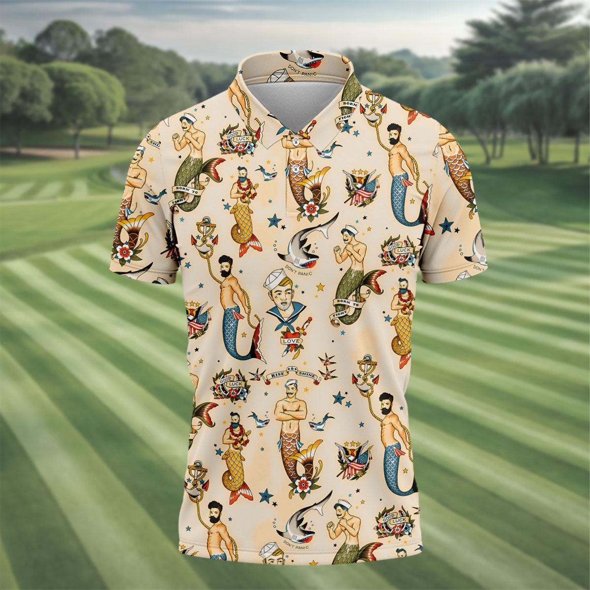 Mermen Rise And Shine Men's Funny Golf Shirts, Gay Pride Month Celebrate Golf Shirts For Men