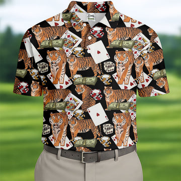 Money Tiger Poker Dice Chips And Cards Hawaiian Golf Shirt, Men's Funny Golf Shirts