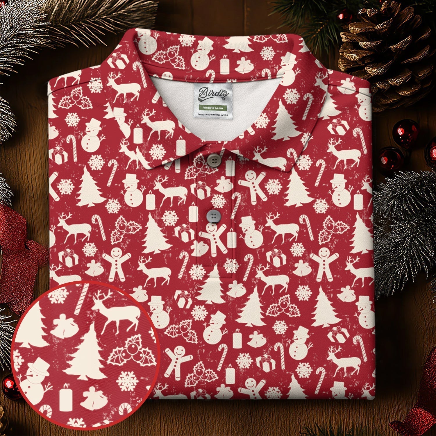 Gingerbread Man Christmas Pine Tree Candy Canes Red And White Fun Women's Golf Shirts, Christmas Golf Shirt